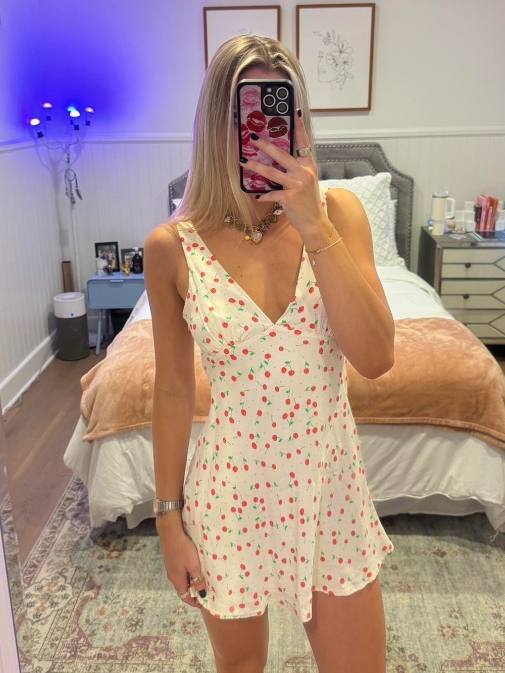 Zara White Mini Dress with Red Cherry Print